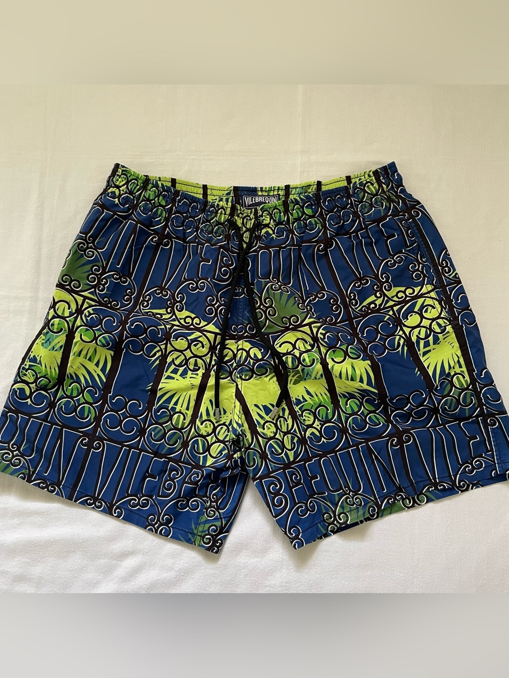 Vilebrequin XXL Blue Green Tropical Fence Print Swim Trunks Shorts Luxury